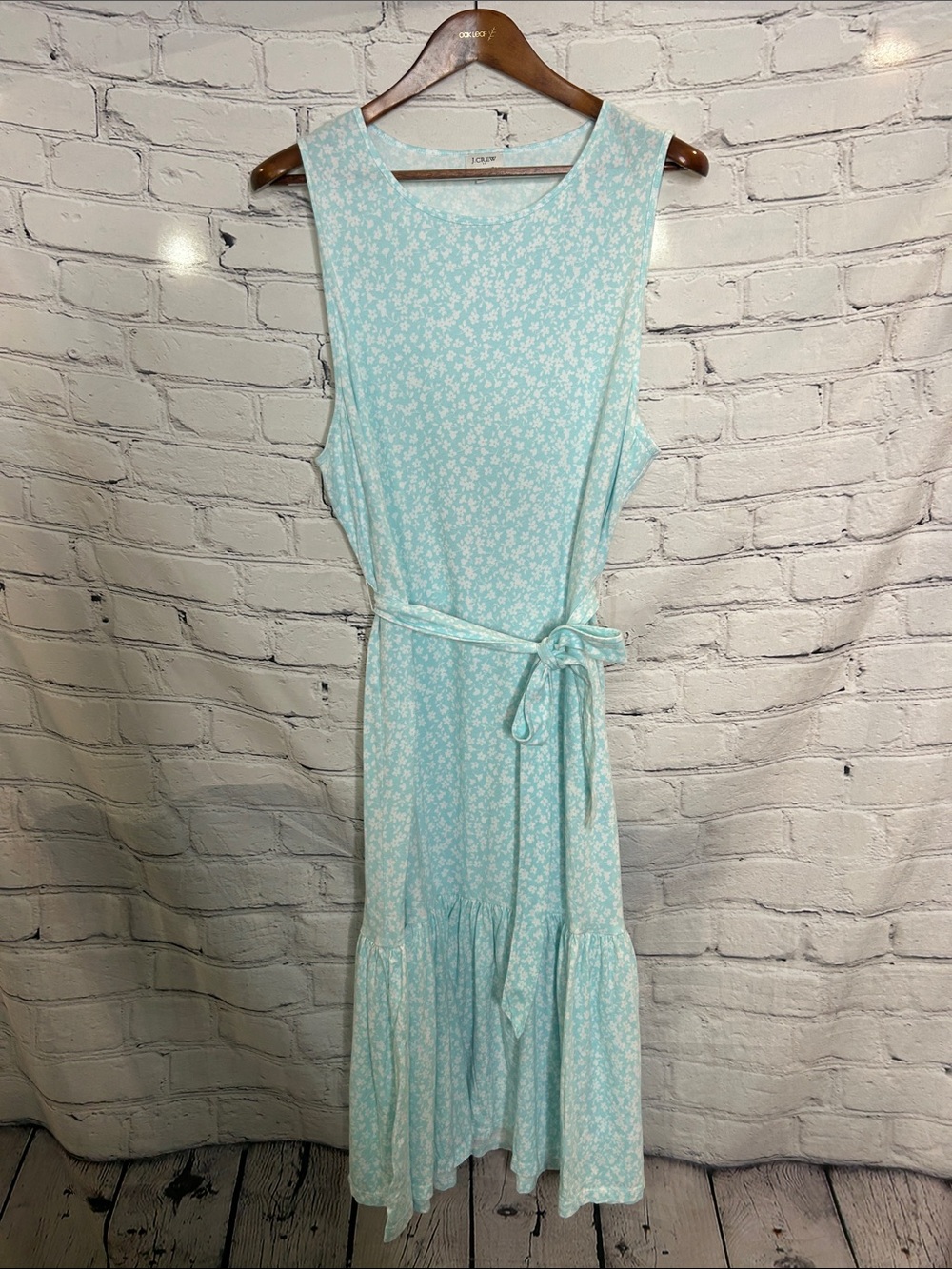 J. Crew Light Aqua Floral Sleeveless Tie-Waist Midi Dress Size 2X